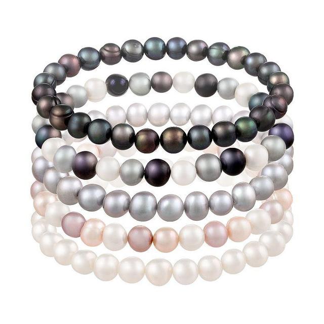 Multicolored Freshwater Pearl 5-Piece Stretchy Bracelet Set, Womens Product Image