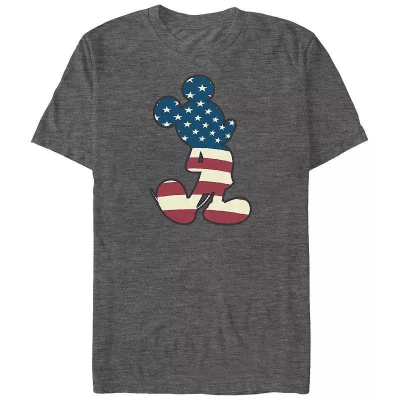 Disneys Mickey Mouse USA Flag Print Silhouette Big & Tall Graphic Tee, Mens Grey Heather Product Image