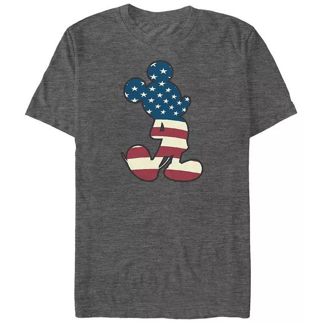 Disneys Mickey Mouse USA Flag Print Silhouette Big & Tall Graphic Tee, Mens Grey Product Image