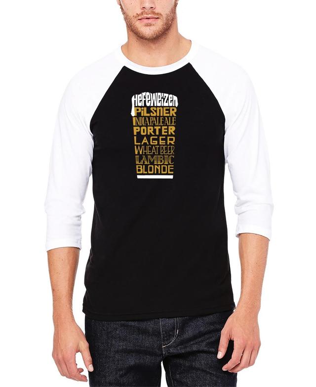 La Pop Art Mens Raglan Baseball 3/4 Sleeve Styles of Beer Word Art T-shirt - Gray Product Image