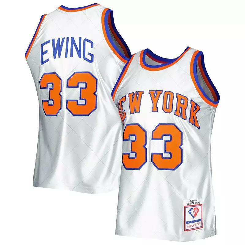 Mens Mitchell & Ness Patrick Ewing Platinum New York Knicks 1985-86 Hardwood Classics 75th Anniversary Swingman Jersey - Platinum Product Image