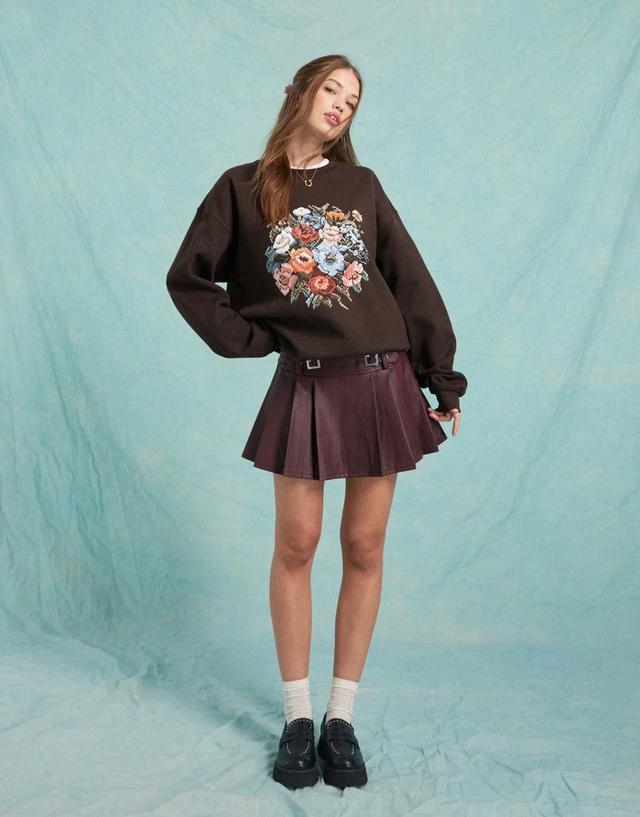 Miss Selfridge floral print oversized sweatshirt in brown Product Image