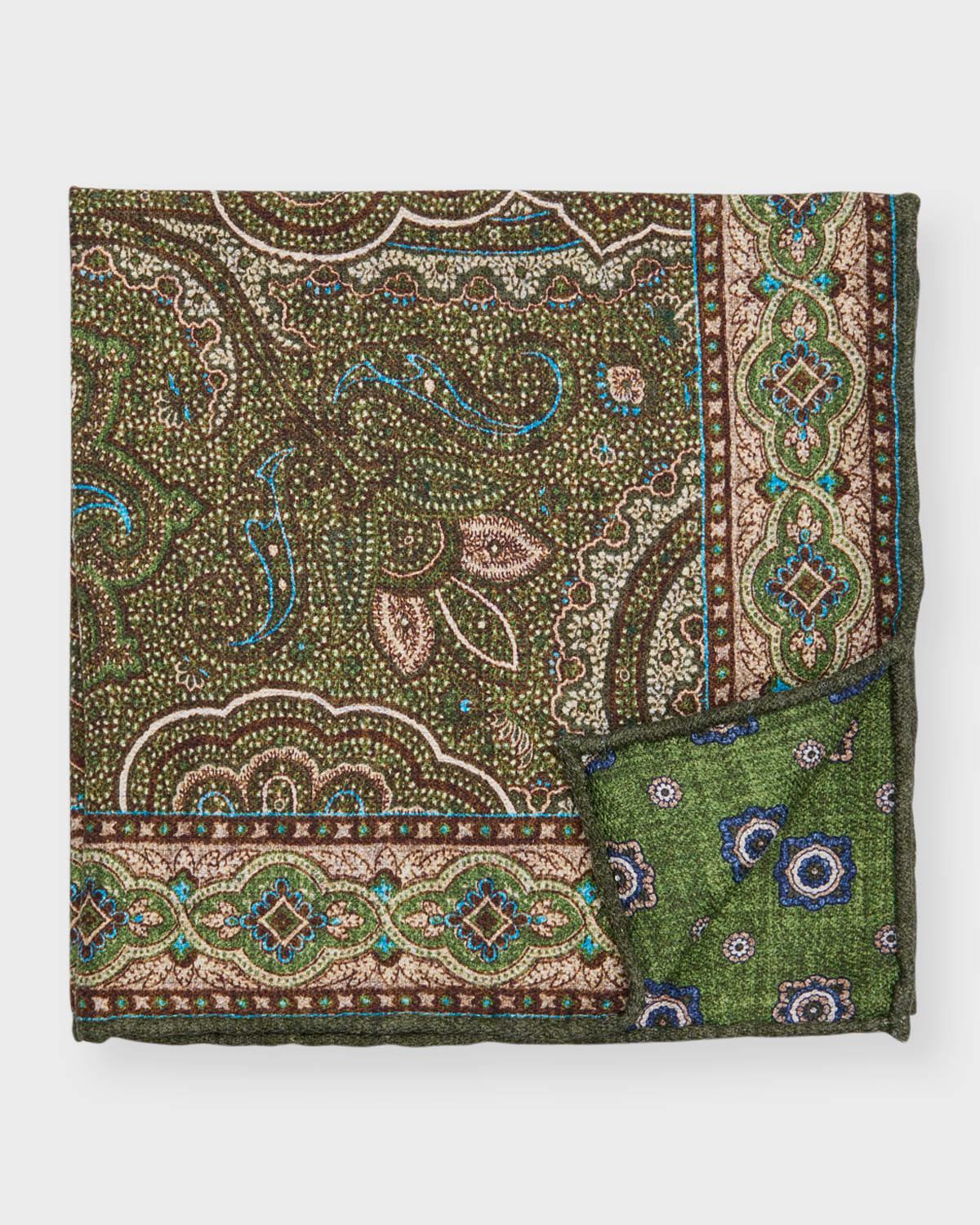 Mens Paisley/Floral Reversible Silk Pocket Square Product Image