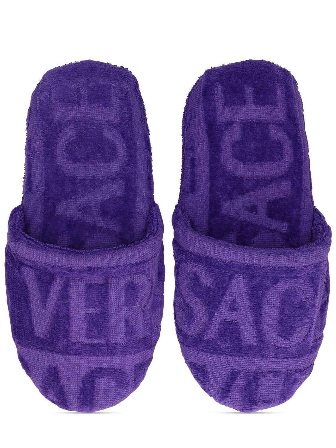 VERSACE Towelling-logo Slippers In Purple Product Image