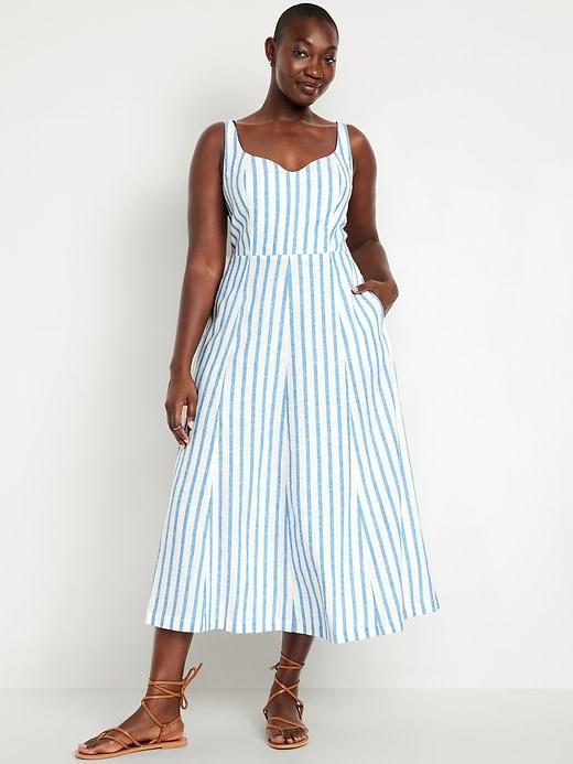 Fit &amp; Flare Linen-Blend Midi Dress Product Image