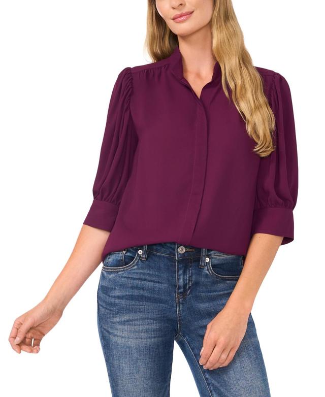 CeCe Womens 3/4-Sleeve Collared Button Down Blouse Product Image