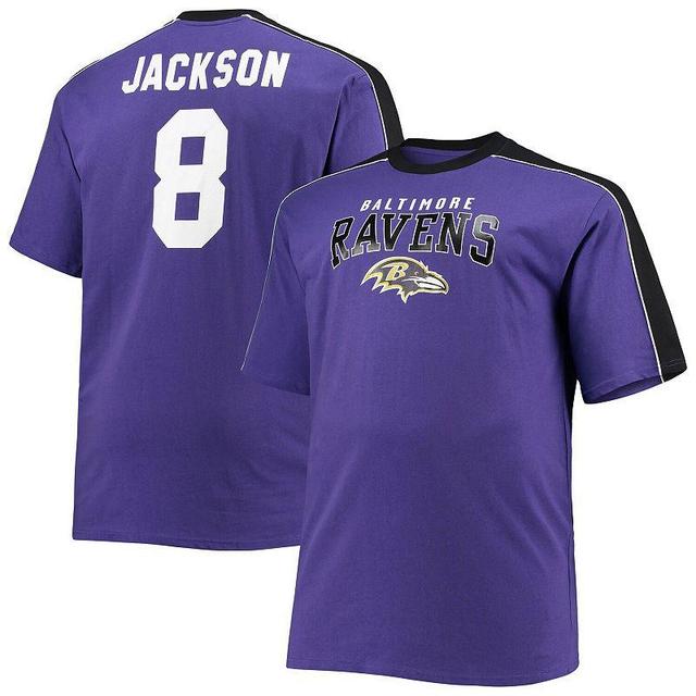 Mens Fanatics Lamar Jackson Purple Baltimore Ravens Big and Tall Sleeve Panel Player Name and Number T-shirt Product Image