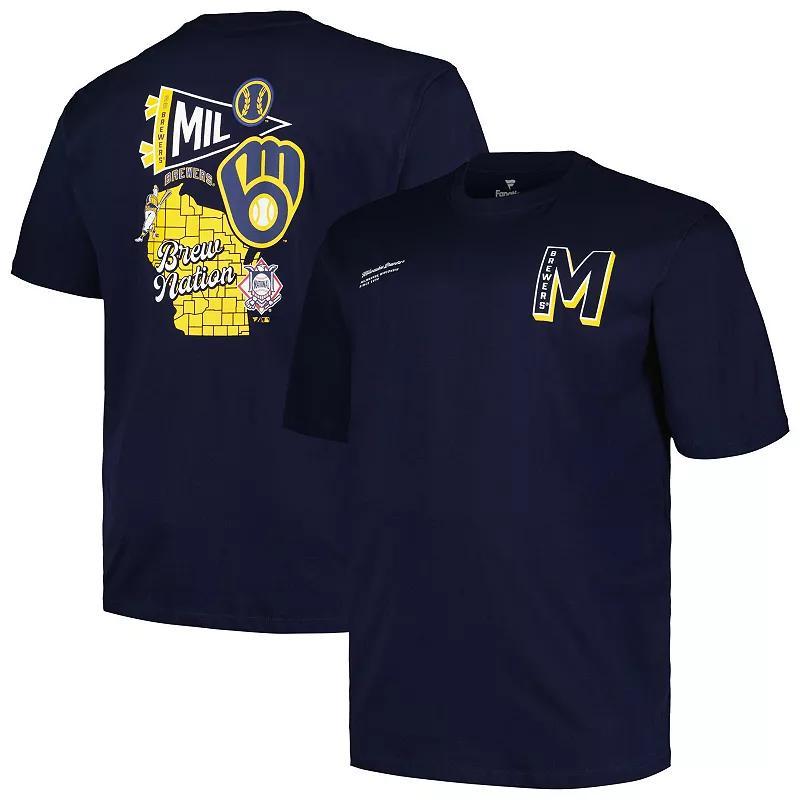 Mens Profile Milwaukee Brewers Big & Tall Split Zone T-Shirt Blue Product Image