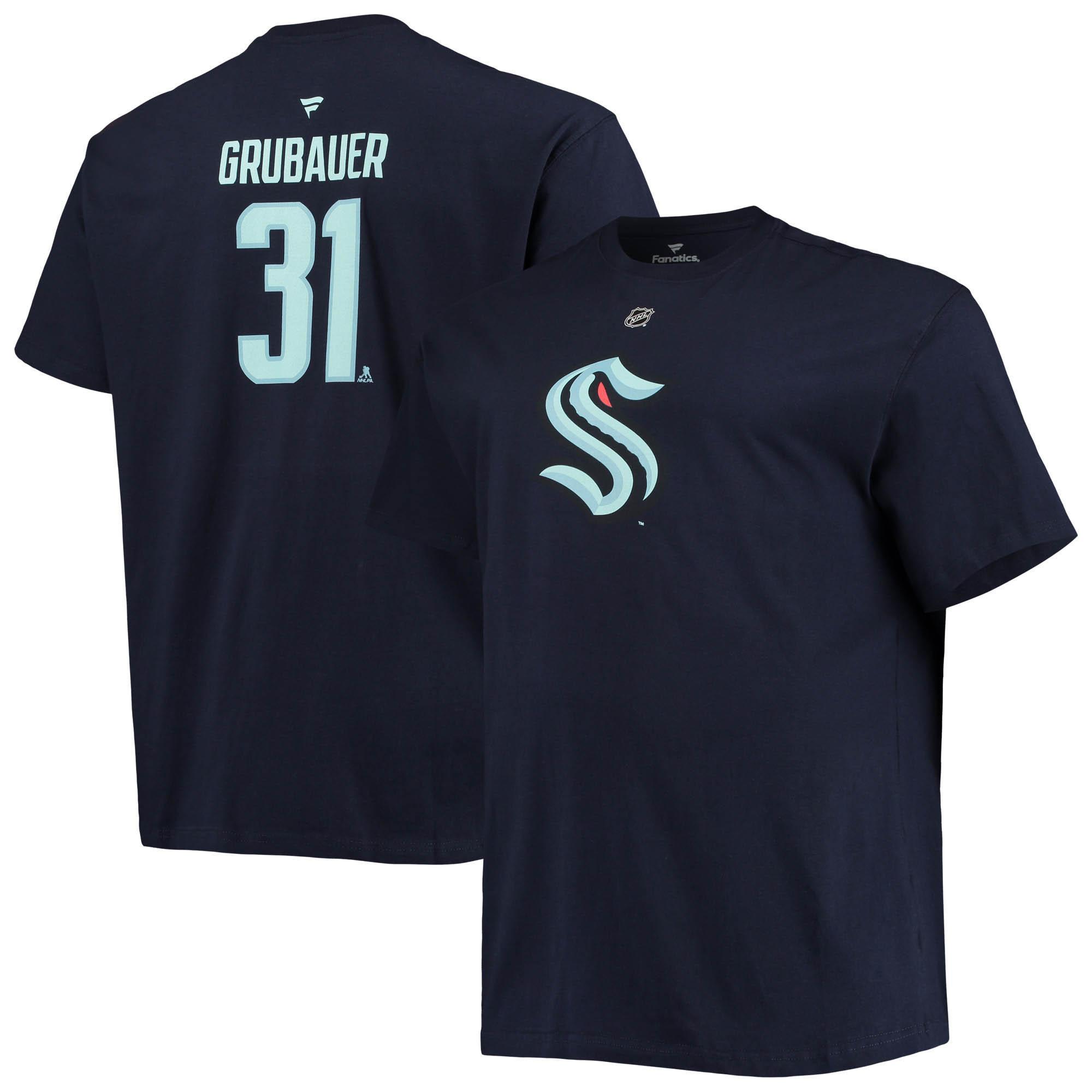 Mens Fanatics Branded Philipp Grubauer Deep Sea Blue Seattle Kraken Big & Tall Name & Number T-Shirt Product Image