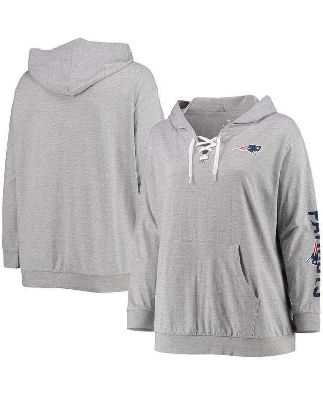 Womens Fanatics Branded Heathered Gray New England Patriots Plus Size Lace-Up Pullover Hoodie Product Image