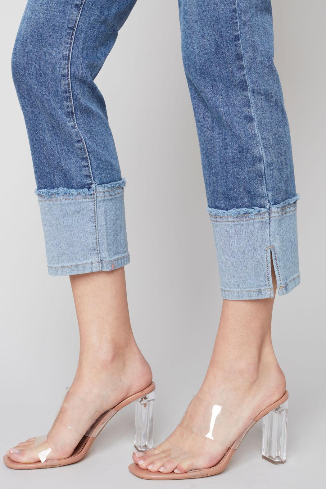 Cut out fringe hem ankle jeans Female Product Image