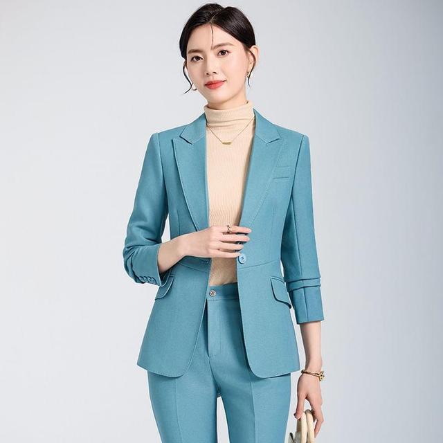 Lapel Collar Plain Single Breasted Blazer / Mid Rise Plain Dress Pants Product Image