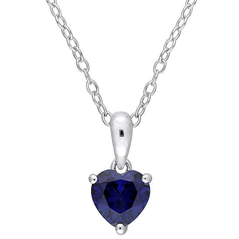 Stella Grace Sterling Silver & Gemstone Heart Stud Pendant Necklace, Womens Blue Product Image