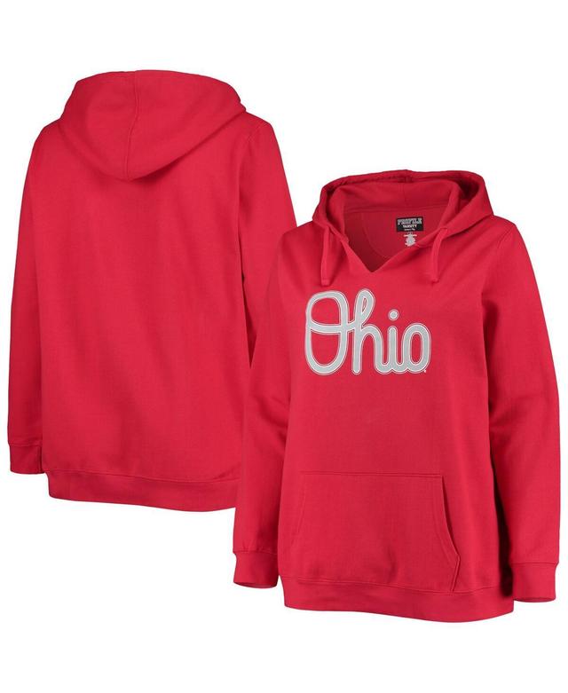 Womens Scarlet Ohio State Buckeyes Plus Size Notch Neck Team Pullover Hoodie Product Image