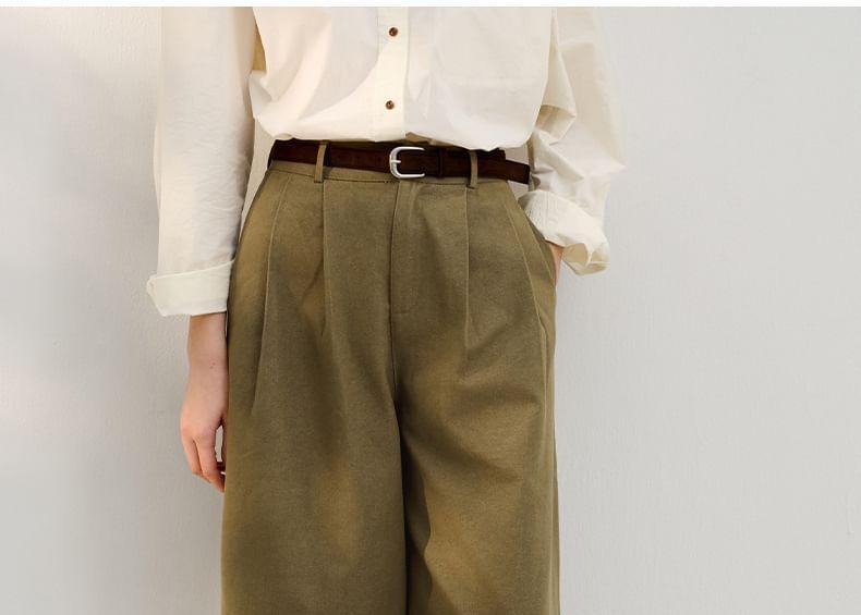 High Rise Plain Pleated Wide Leg Pants Product Image