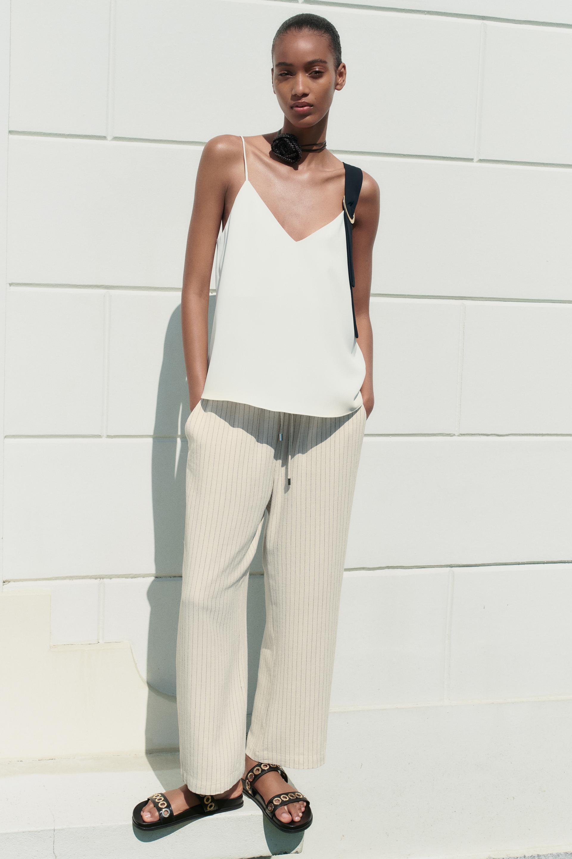 STRIPED LINEN BLEND PANTS product image