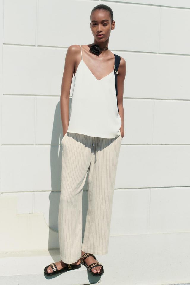 STRIPED LINEN BLEND PANTS Product Image