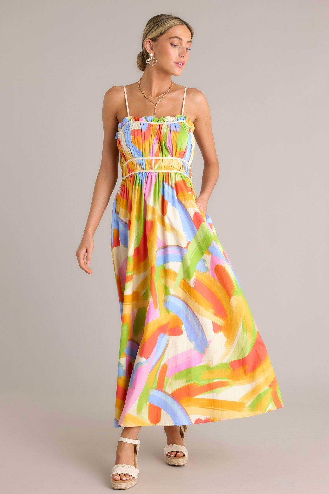 Call Me Yours 100% Cotton Yellow Multi Print Maxi Dress Product Image