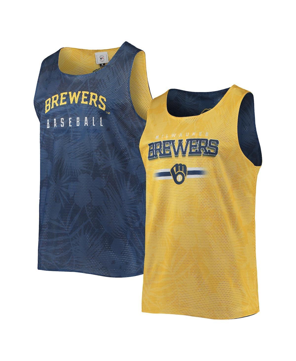 Mens FOCO /Gold Milwaukee Brewers Floral Reversible Mesh Tank Top Blue Product Image