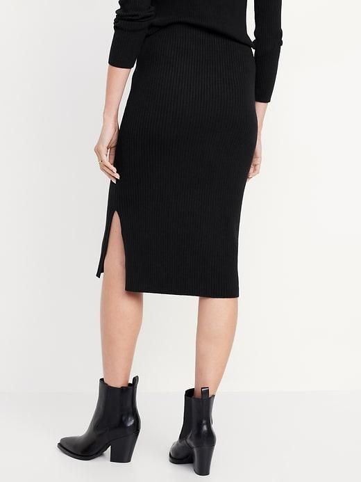 High-Waisted Ribbed Midi Skirt Product Image