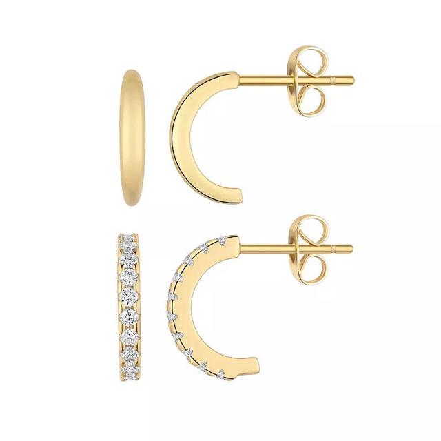 Taylor Grace 14k Gold Plated Polished & Cubic Zirconia Post Hoop Earring Duo Set, Womens, Gold Tone Product Image