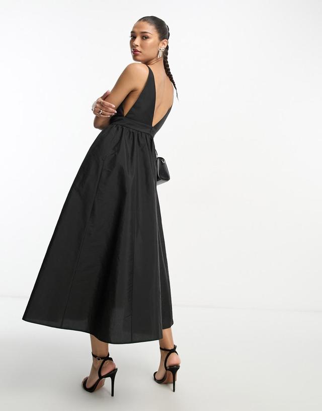 ASOS DESIGN parachute plunge midi dress in black  Product Image