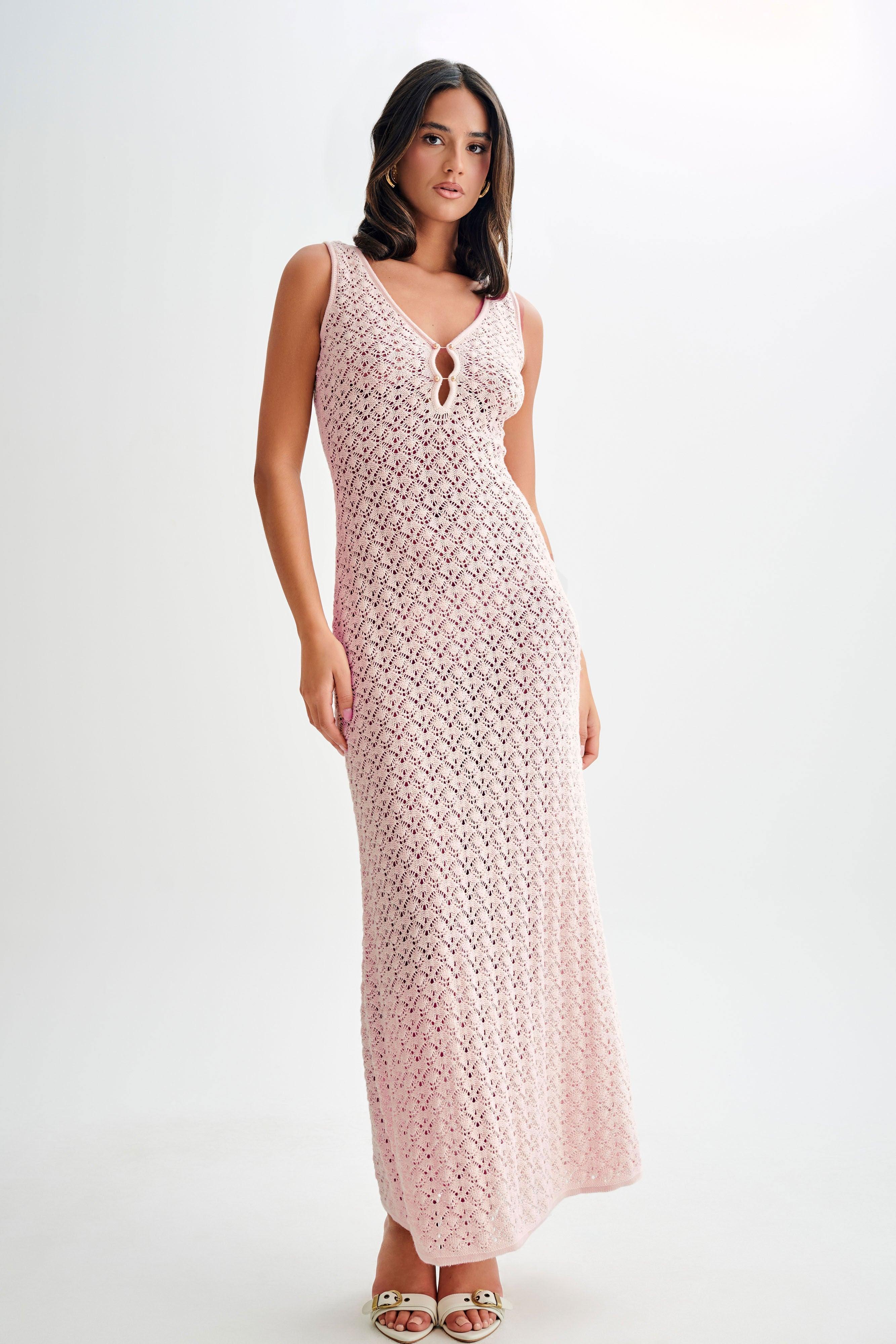 Carter Crochet Sleeveless Maxi Dress - Powder Pink Product Image