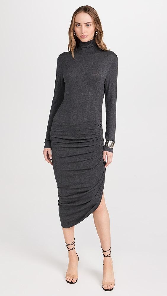 Norma Kamali Long Sleeve Turtleneck Side Drape Dress | Shopbop Product Image