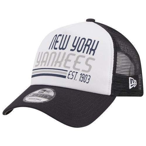 New Era Mens White/Navy New York Yankees Stacked A-Frame Trucker 9Forty Adjustable Hat Product Image