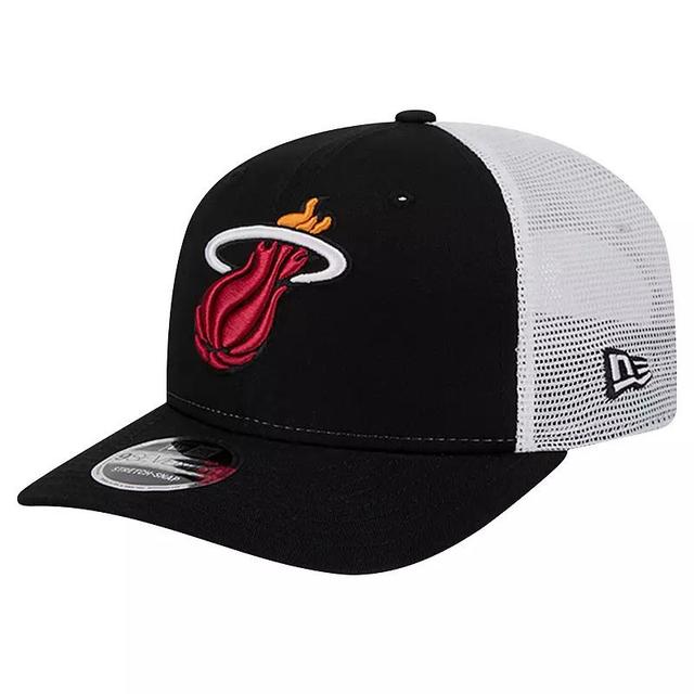 New Era Mens Black/White Miami Heat Trucker 9SEVENTY Coolera Stretch-Snap Hat Product Image