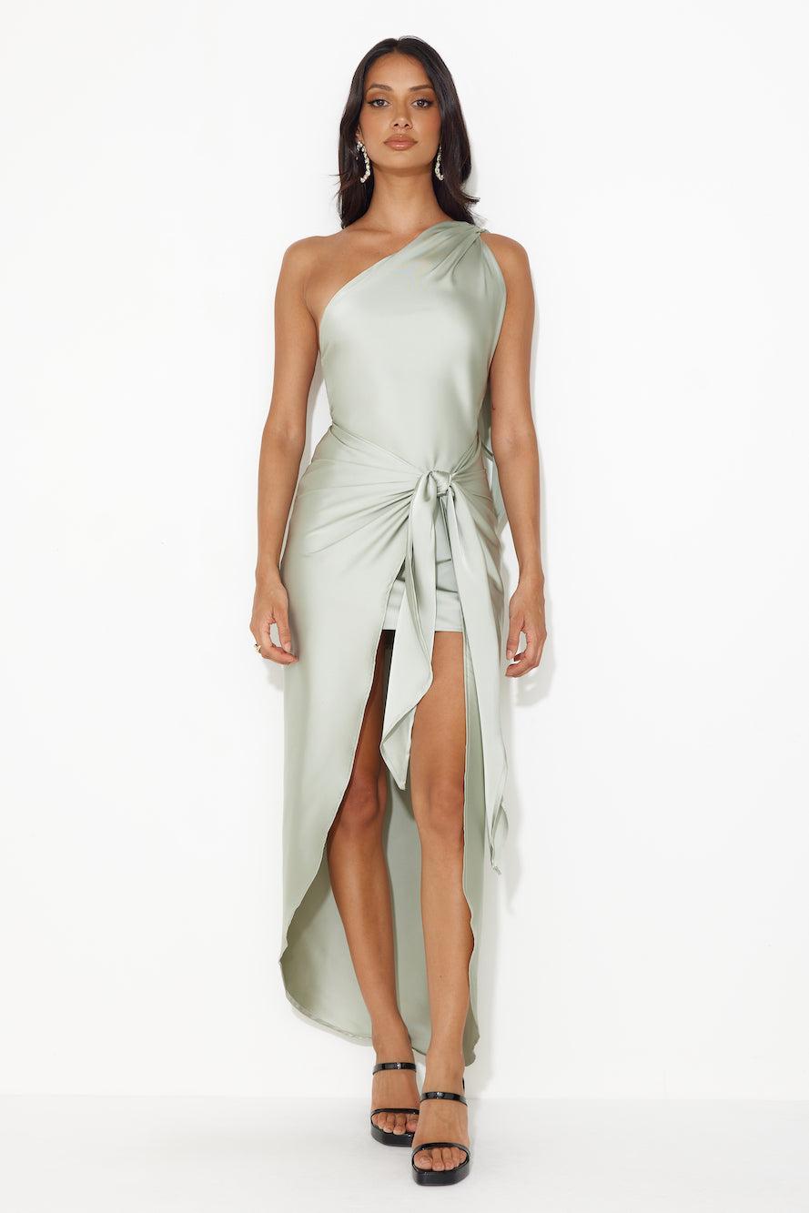 Make Her Move Satin Midi Dress Sage Product Image