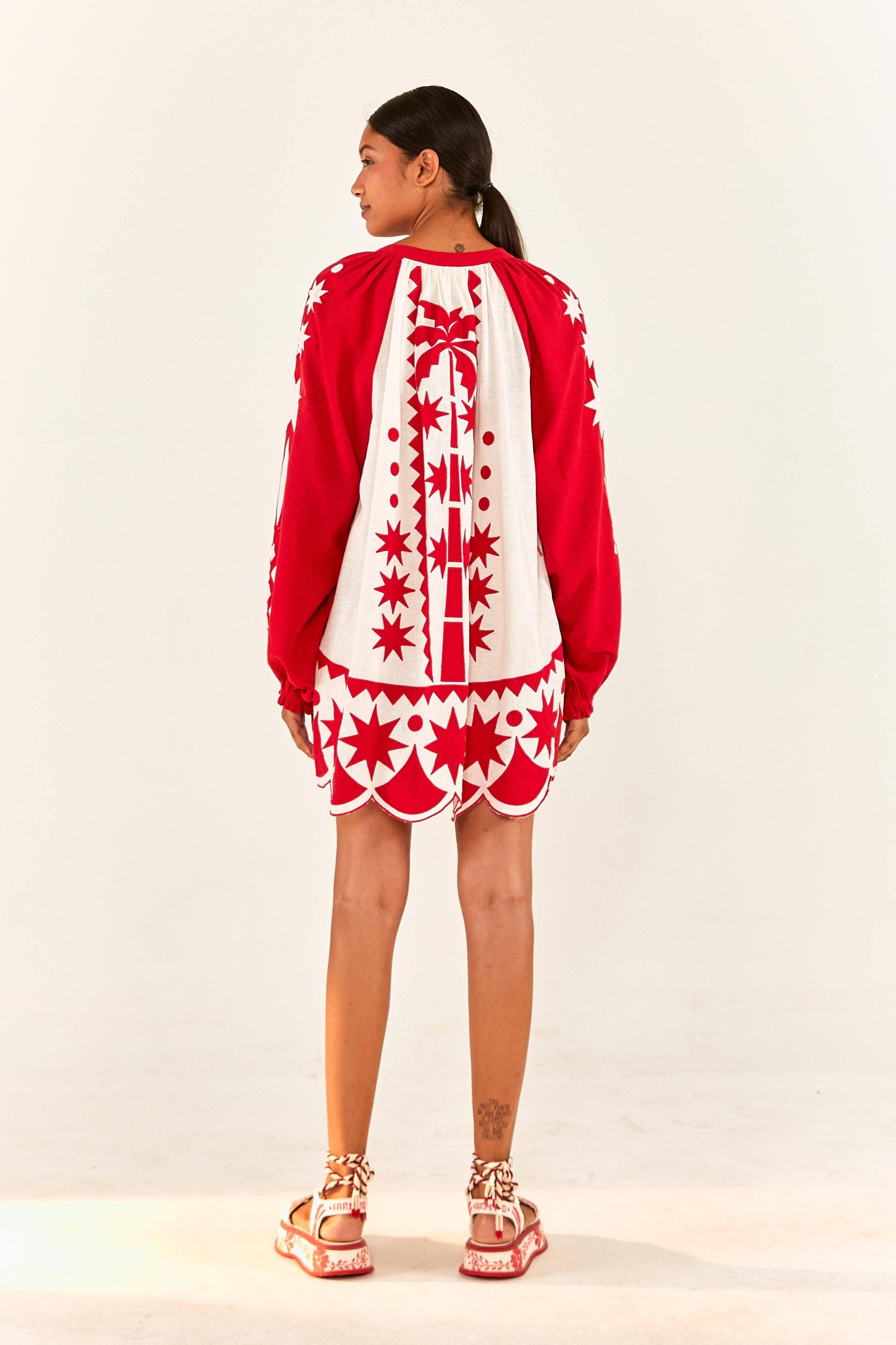 Red Tropical Cutwork Mini Dress Product Image