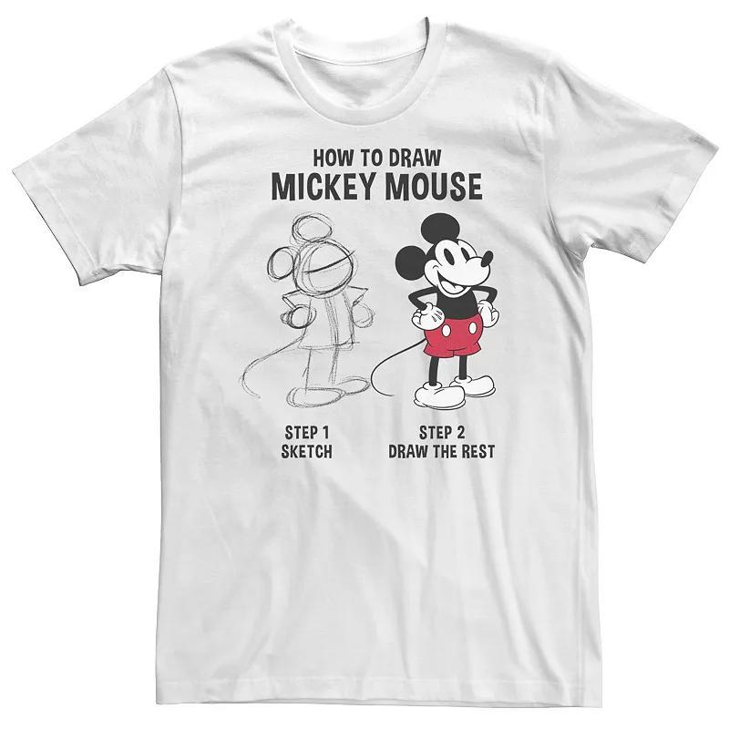 Big & Tall Disney Mickey Mouse How to Draw Mickey Tee, Mens, Size: 3XL, White Product Image