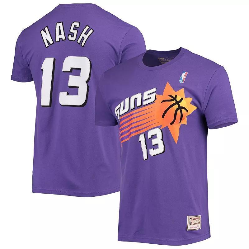 Mens Mitchell & Ness Steve Nash Purple Phoenix Suns Hardwood Classics Stitch Name & Number T-Shirt Product Image