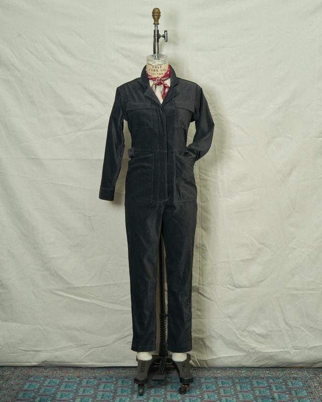 Women's Velvet Coveralls in Charcoal Herringbone Product Image