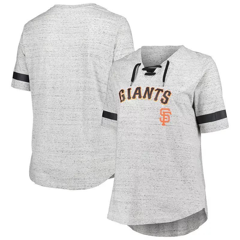 Womens Profile Heather Gray San Francisco Giants Plus Size Lace Up T-Shirt Product Image