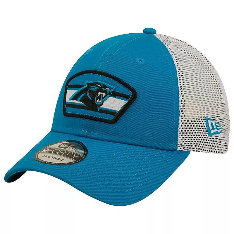 Mens New Era Blue Carolina Panthers Logo Patch Trucker 9FORTY Snapback Hat - Blue Product Image