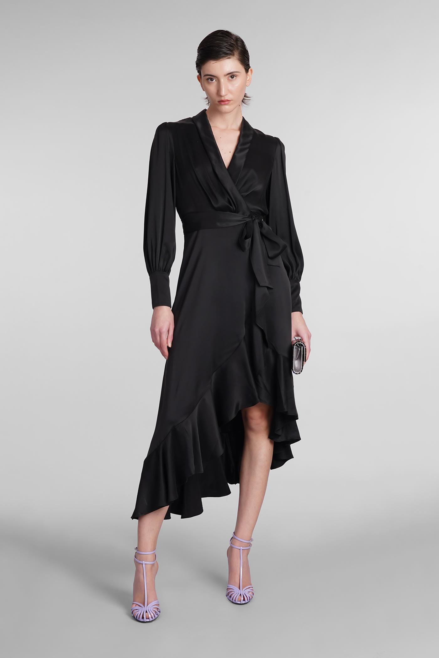 Ruffle-trim Silk Dress In Black Product Image