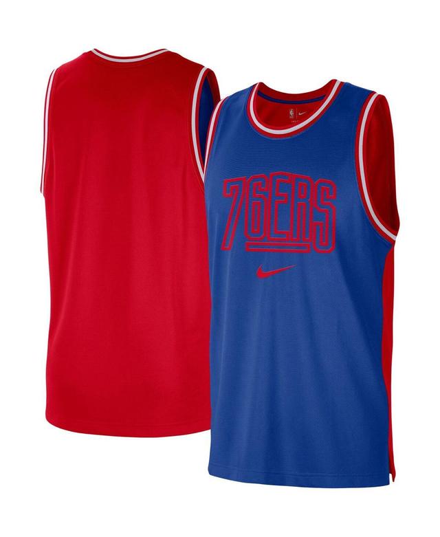 NIKE Men's  Royal, Red Philadelphia 76ers Courtside Versus Force Split Dna Performance Mesh Tank Top In Royal,red Product Image