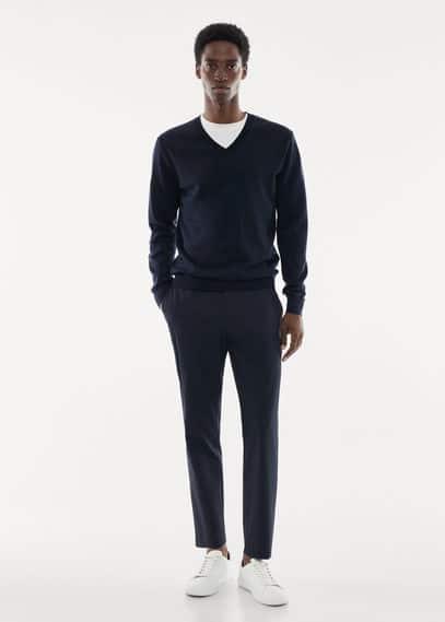 MANGO MAN - 100% merino wool V-neck sweater navy - S - Men Product Image