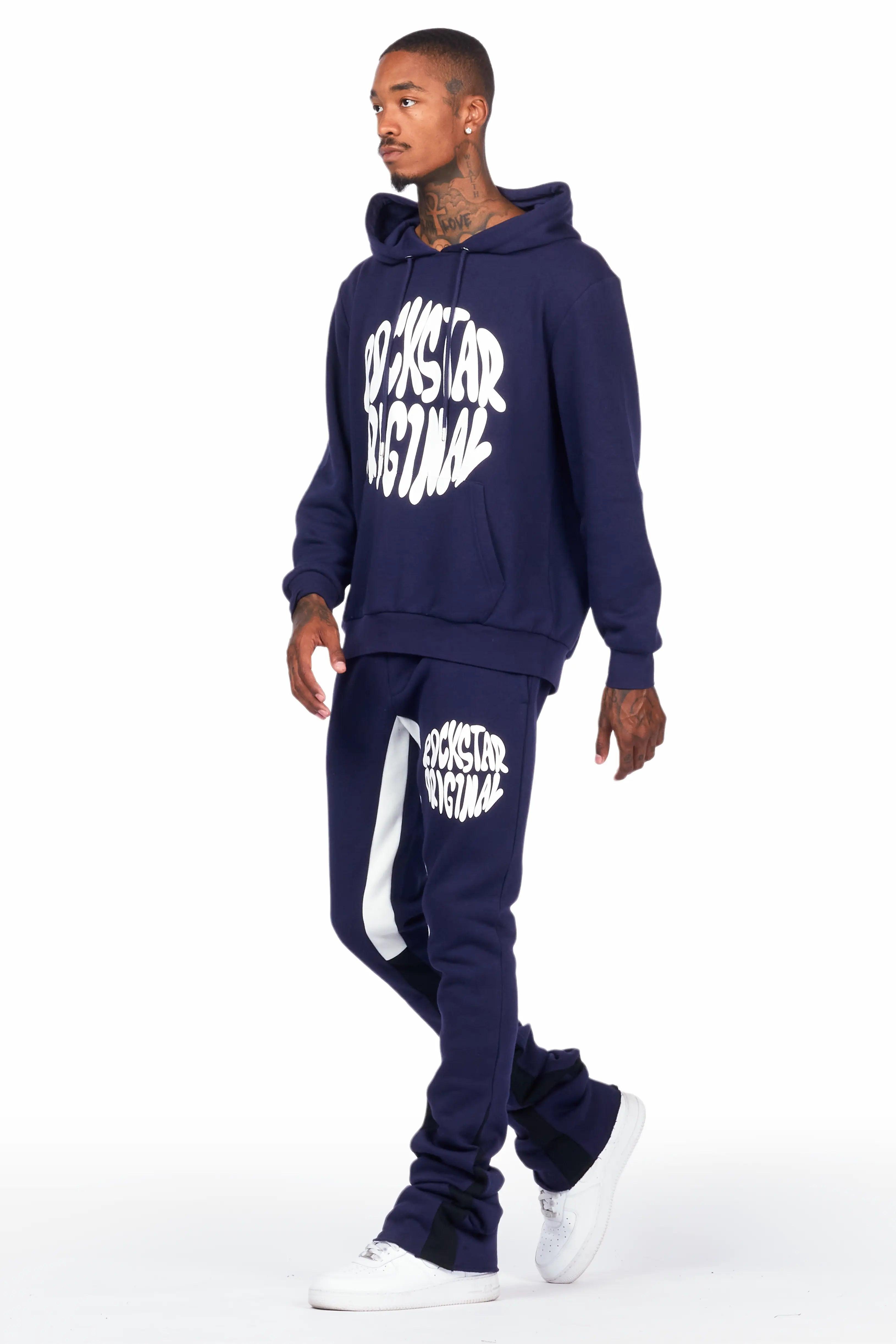 Sky Navy Graphic Hoodie/Super Stacked Pant Set Male Product Image