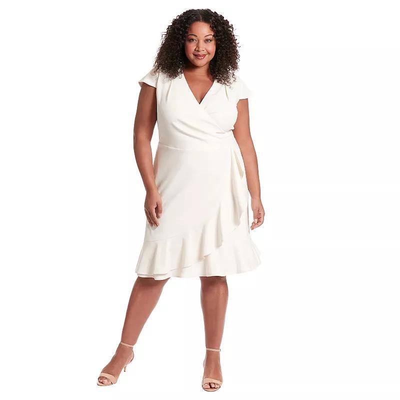 London Times Plus Size Pleated Flounce Surplice Dress Product Image