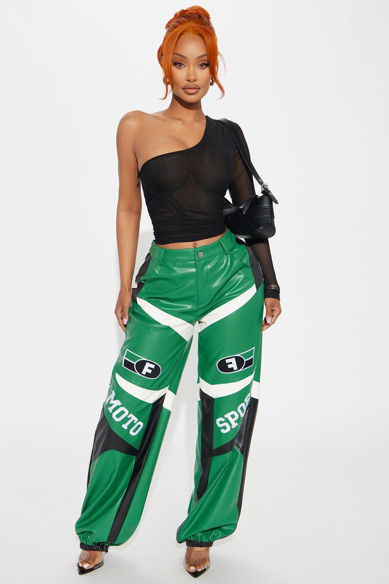 Be A Sport Faux Leather Moto Jogger - Green/combo Product Image