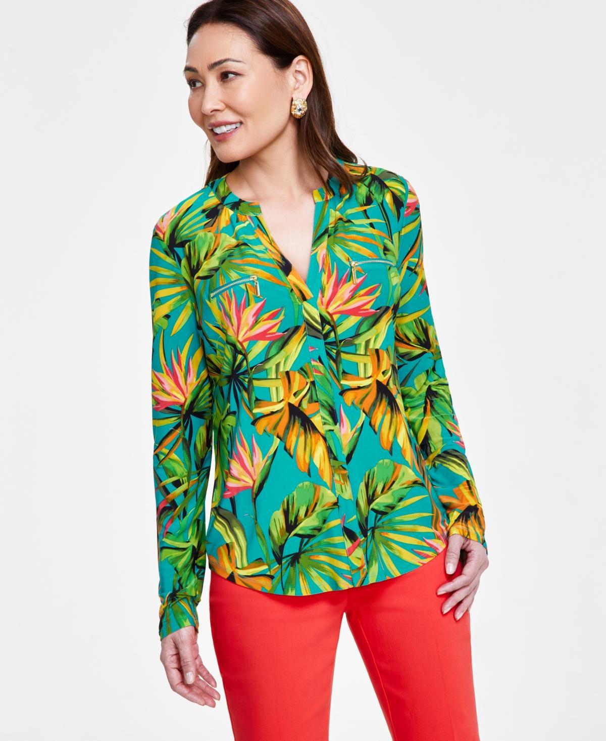 I.n.c. International Concepts Womens Print Zip-Pocket Top, in Regular & Petite, Created for Macys Product Image