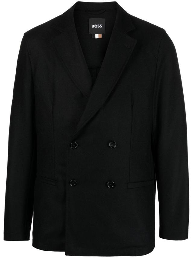 Notched-lapels Wool Double-breasted Blazer In Black Product Image