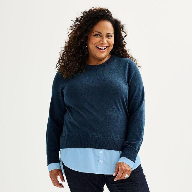 Plus Size Croft & Barrow Crewneck Twofer Sweater, Womens Product Image