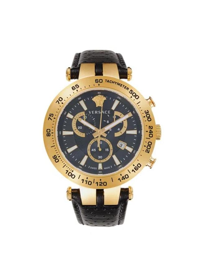 Men's Bold Chrono 46mm Yellow Gold Ip Stainless Steel & Leather Strap Watch Product Image