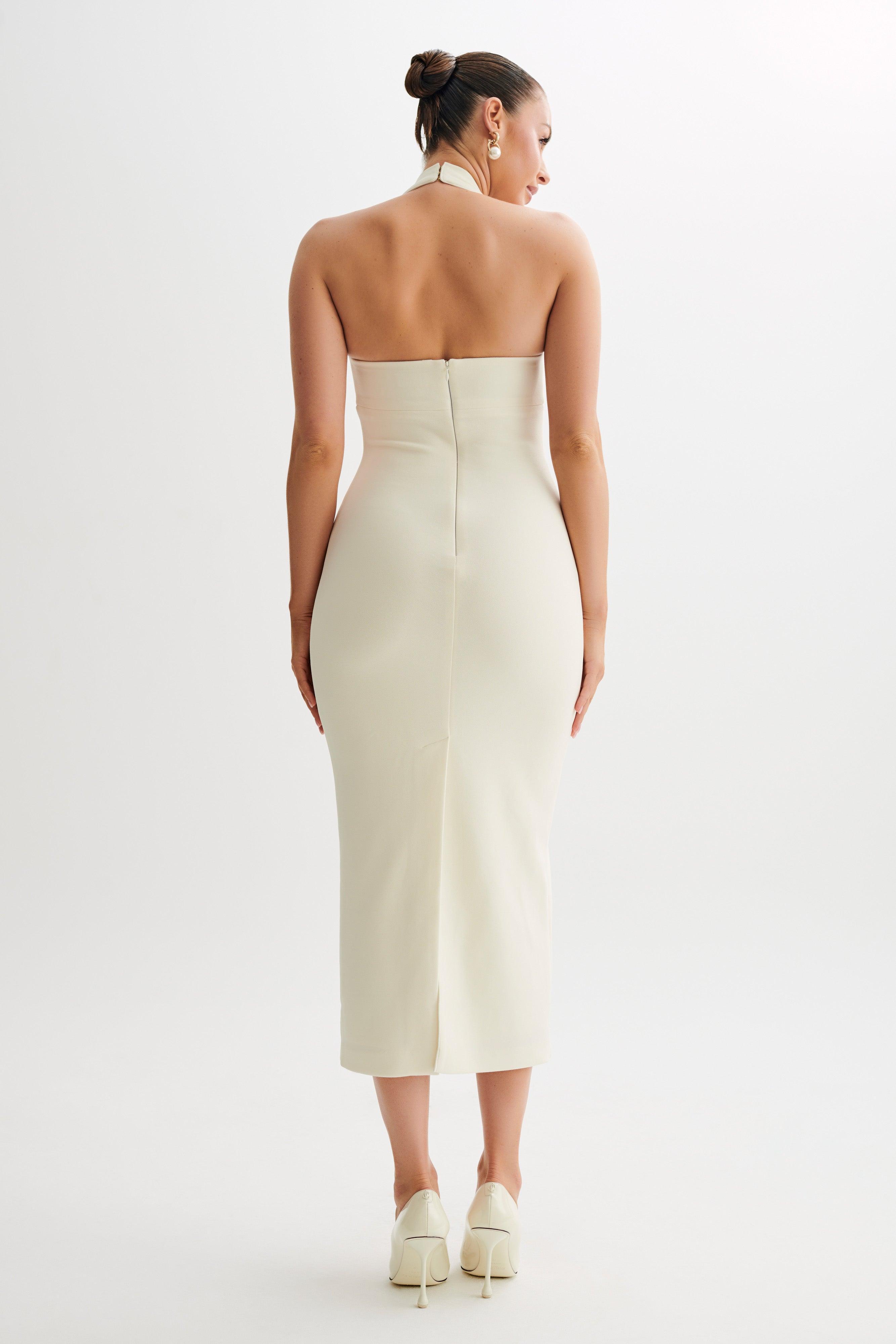 Amelita Suiting Halter Midi Dress - Ivory Product Image