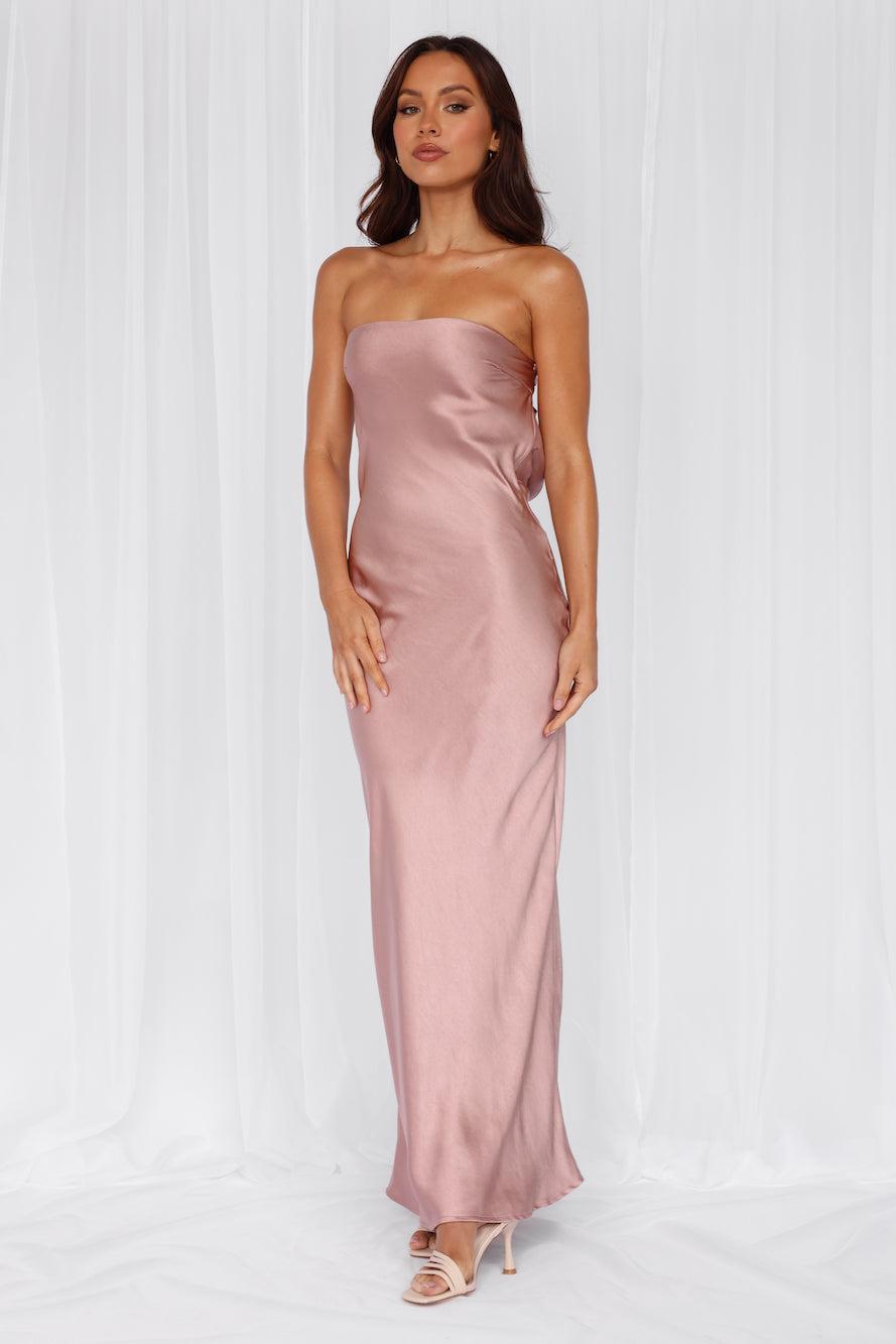 HELLO MOLLY The Felicity Strapless Satin Maxi Dress Dusty Pink Product Image