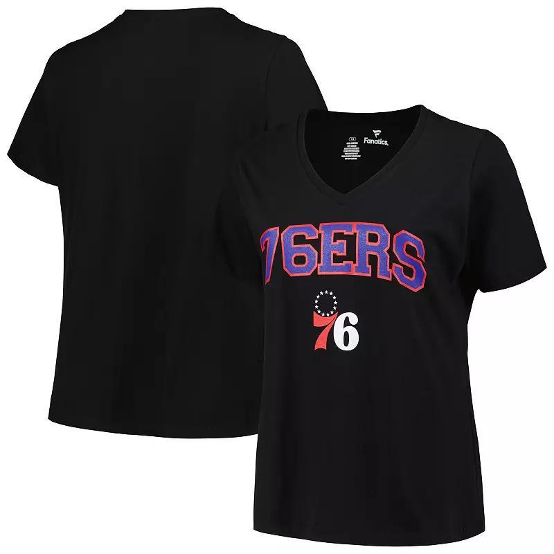 Womens Profile Black Philadelphia 76ers Plus Size Arch Over Logo V-Neck T-Shirt Product Image